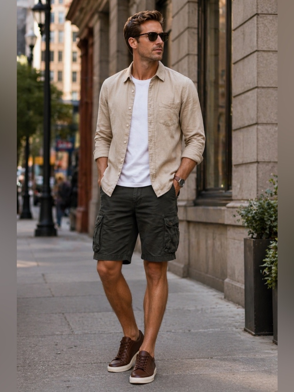 American Eagle Outfitters Men's Brown Extreme Flex Longer Length Cargo Shorts 31